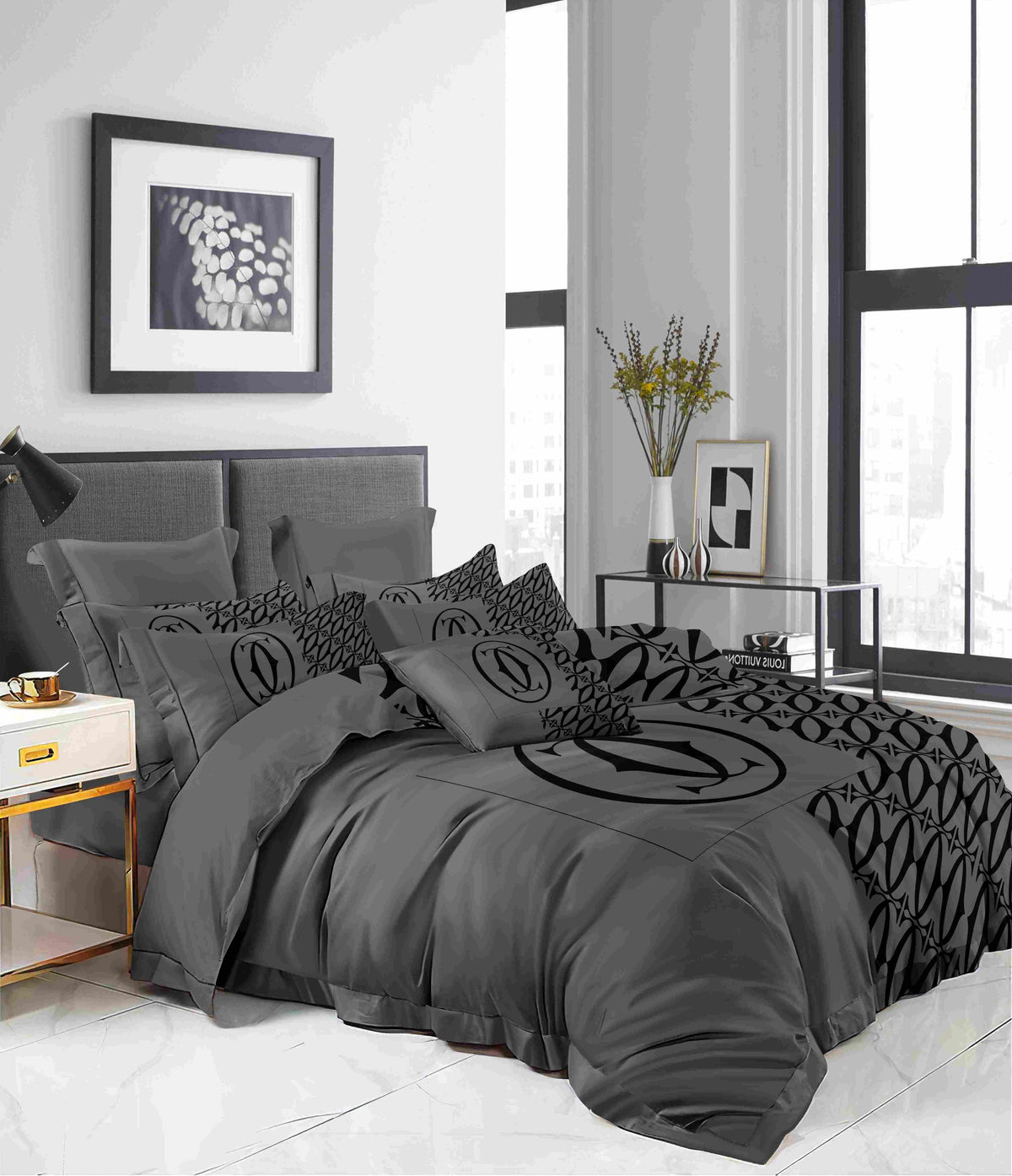 Charcoal Spiral Bedding Set - charcoal grey modern circular line pattern - source file Anara-Lifestyle-Product-48.jpg