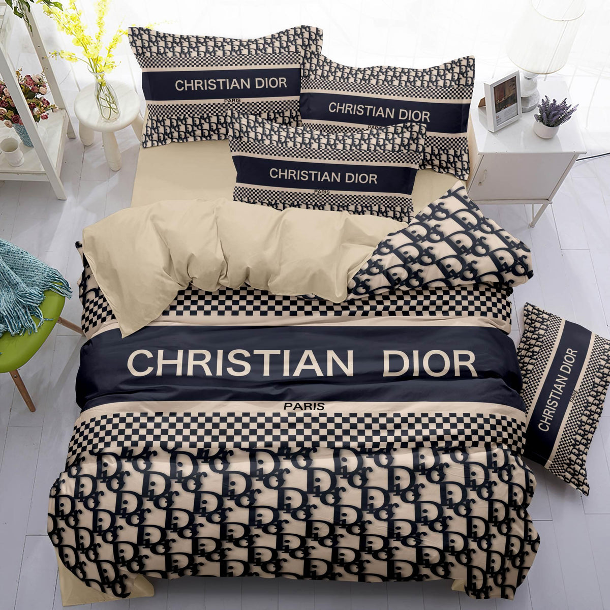 Ivory Geometric Bedding Set - ivory and grey refined geometric pattern - source file Anara-Lifestyle-Product-08.jpg