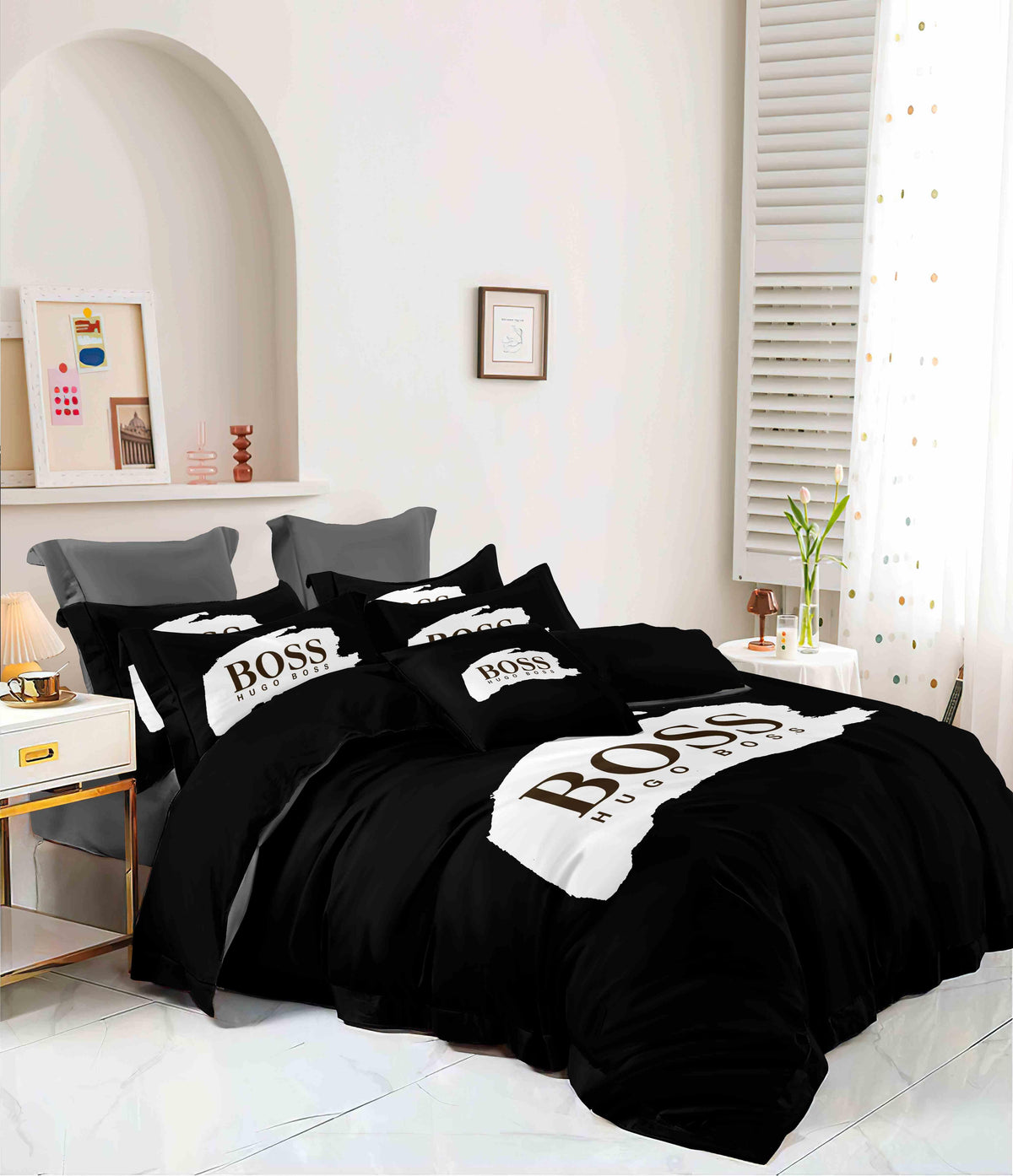 Noir Script Bedding Set - black and white expressive script pattern - source file Anara-Lifestyle-Product-27.jpg