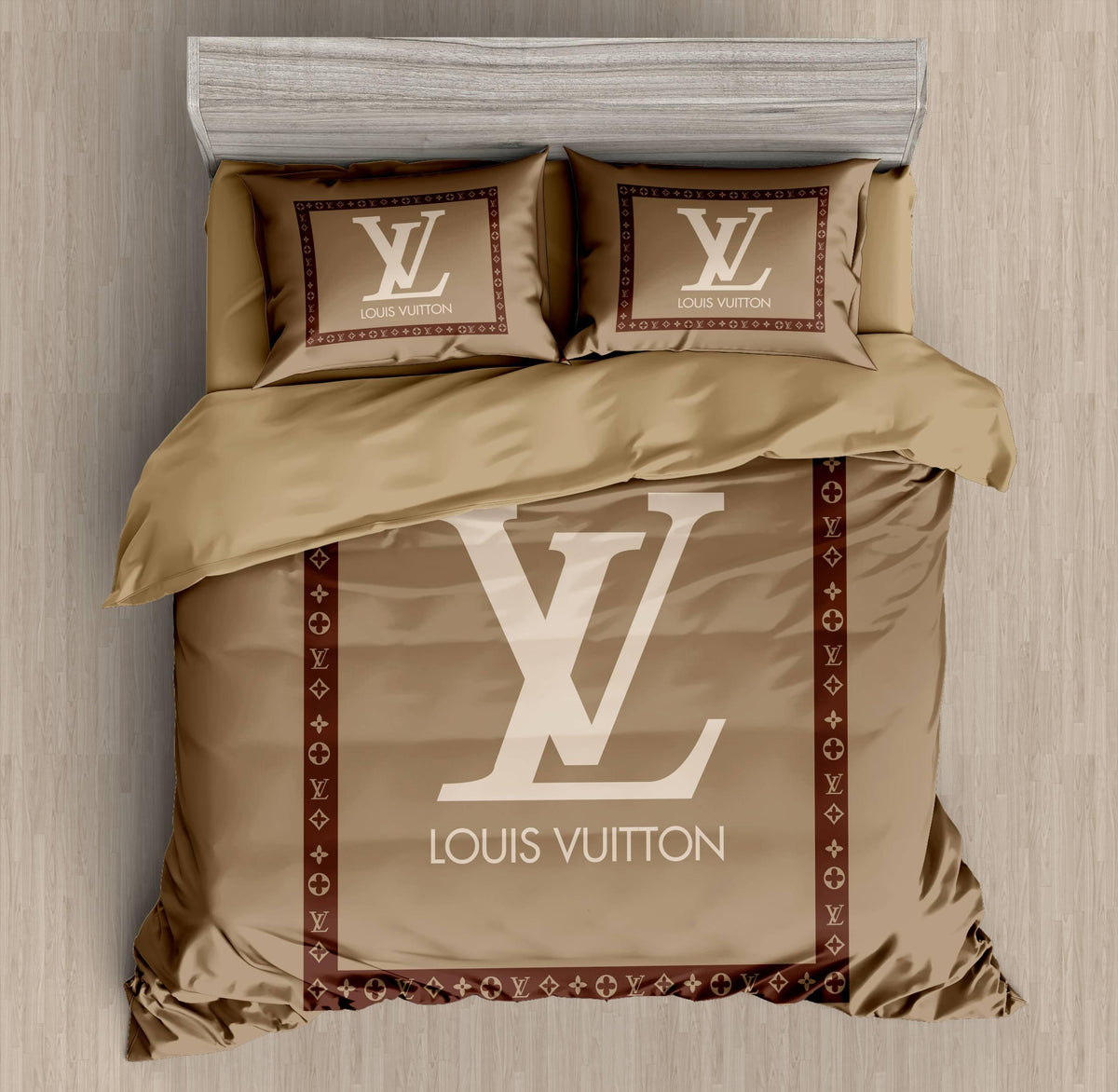 Taupe Emblem Bedding Set - taupe brown tonal emblem styling - source file Anara-Lifestyle-Product-30.jpg